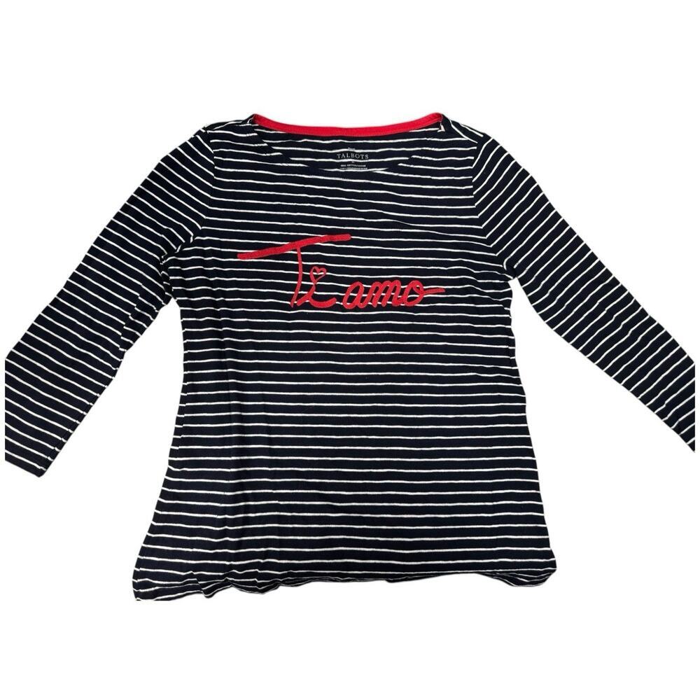 Talbots Blue & White Striped ‎ w/ "Ti Amo" In Red Embroidery Prep Fishermancore